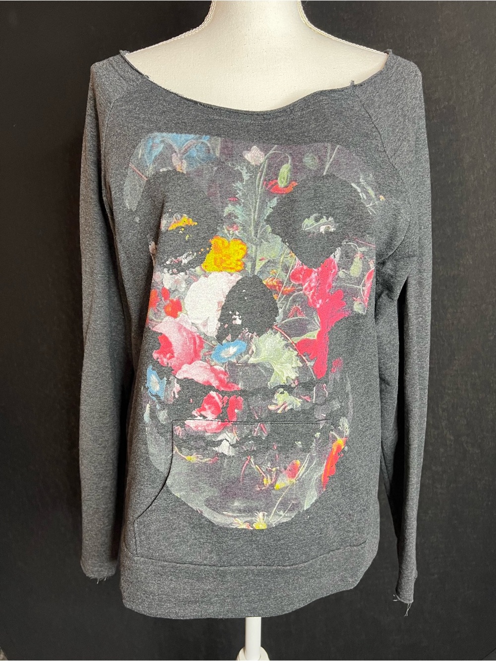Charcoal Floral Misfits Skull Graphic Women's Sweater